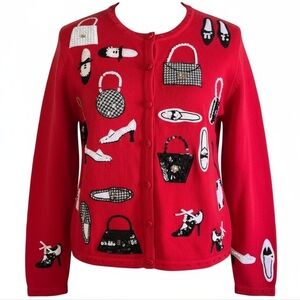 Vintage Y2K Red Sequins Cardigan Sweater Fashion Large Purses Shoes Shopping 90s